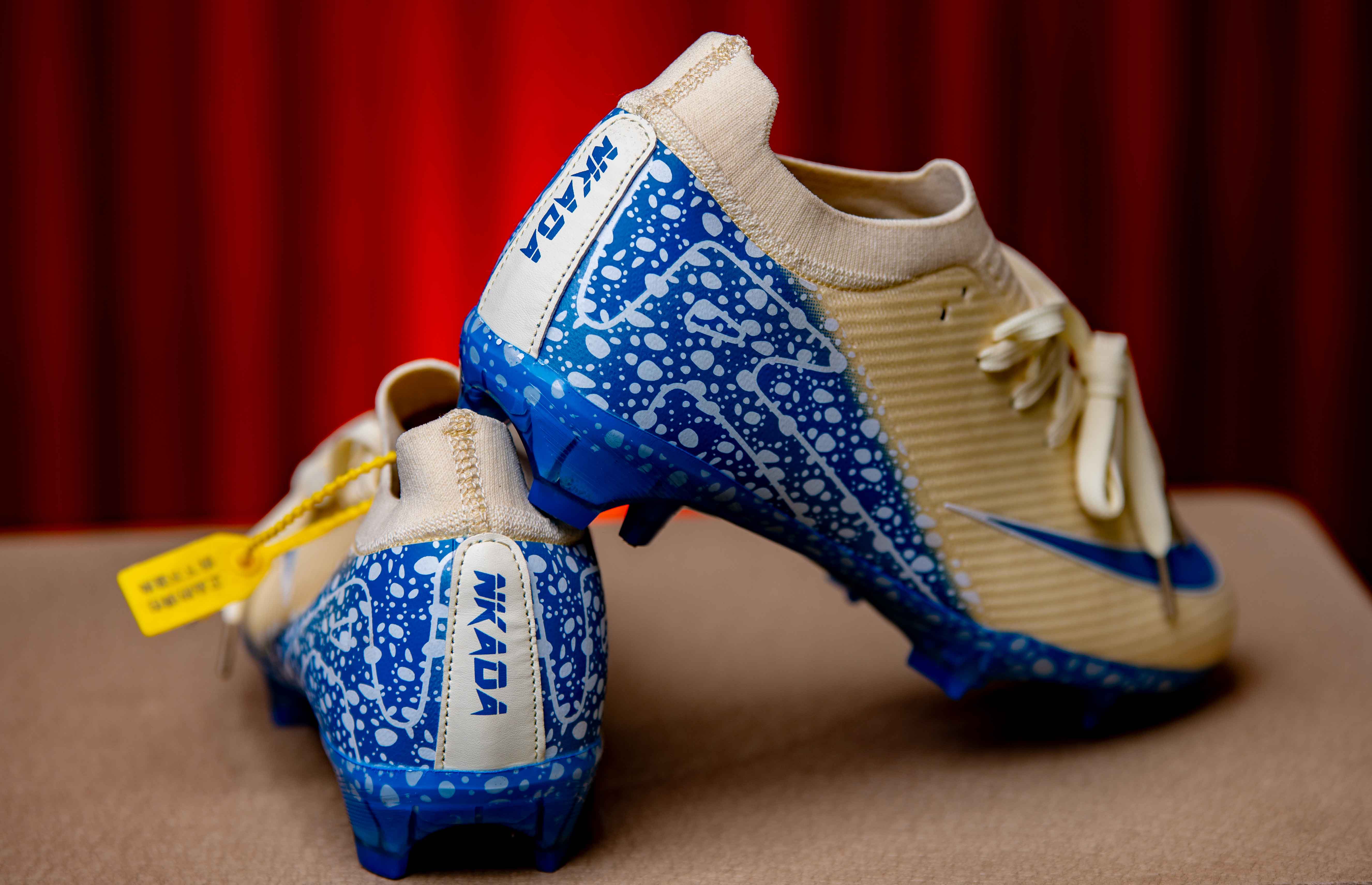 Cream Blue Football Boot