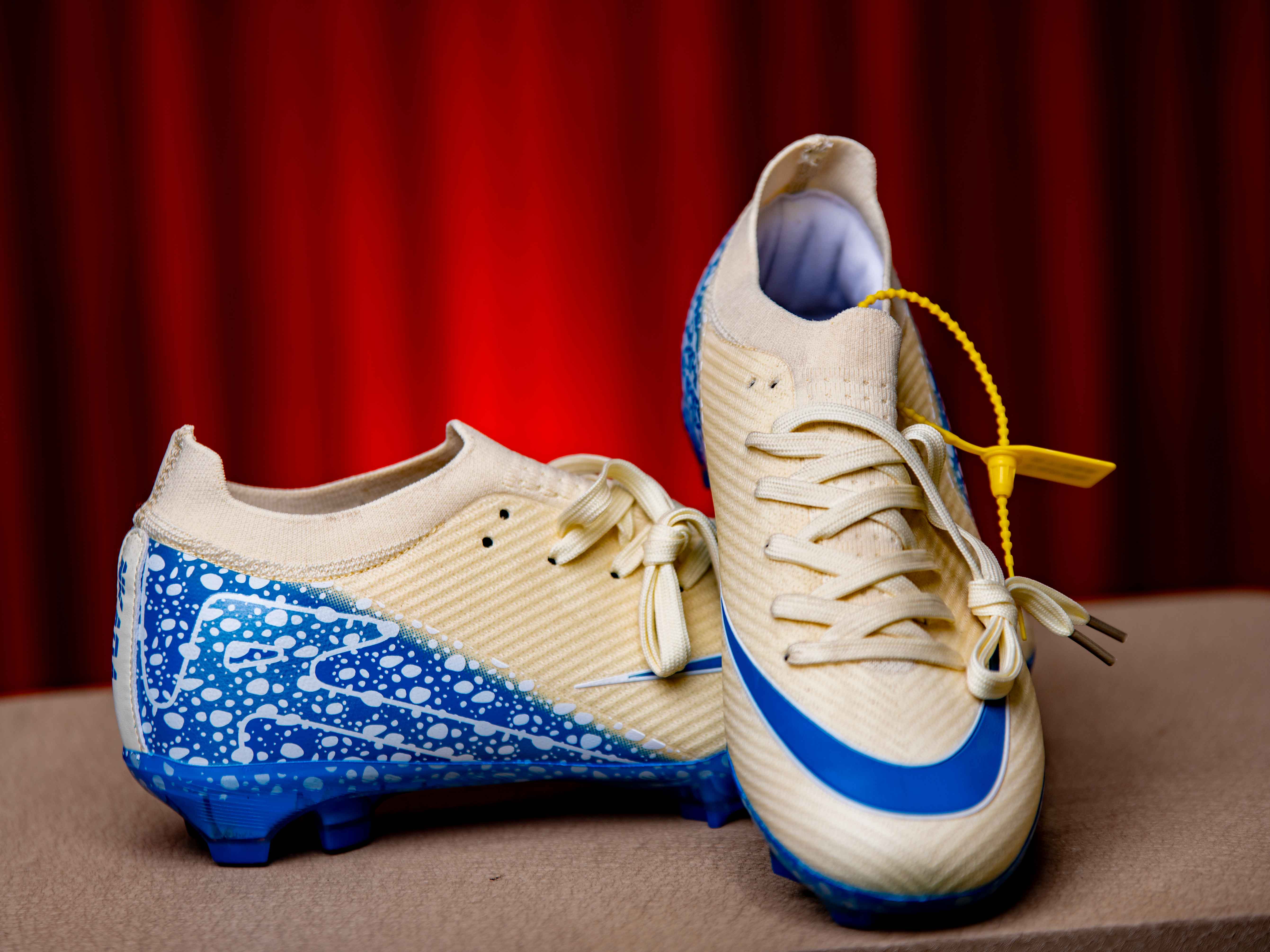 Cream Blue Football Boot